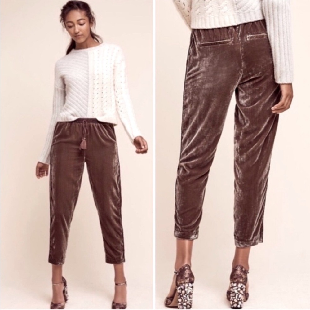 Anthropologie Taupe Velvet Cropped Jogger Pants